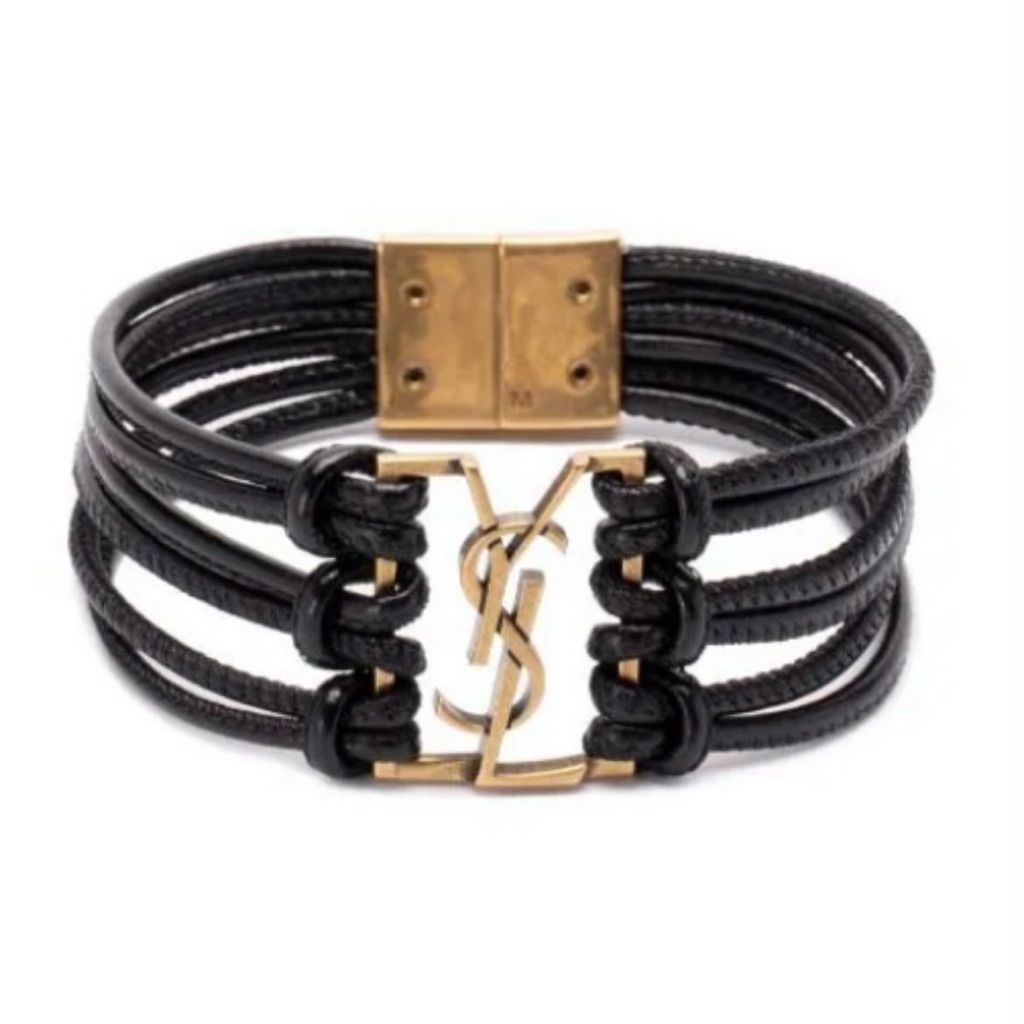 Saint Laurent Cassandra Leather Straps Bracelet